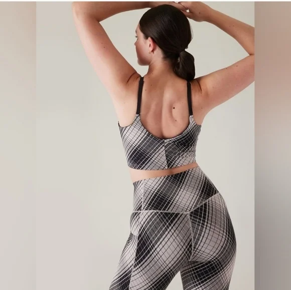 athleta womens cream/black textured elation v-neck longline bra size small - Picture 2 of 3